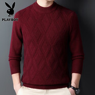 花花公子;PLAYBOY男士套頭針織衫秋冬季新款休閑保暖加厚半高領(lǐng)毛衣男裝百搭打底衫 紫紅色 S 165