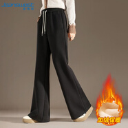 真維斯（JEANSWEST）休閑褲女冬季高腰顯瘦加厚直筒運動(dòng)加絨微喇褲女黑色加絨L