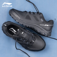 李寧男鞋輕羽跑步鞋密織布男子四季季防滑輕便透氣網(wǎng)鞋休閑慢跑鞋 黑色【AGCV415-4】 44