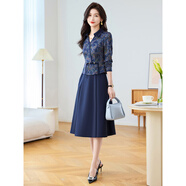 可蓓兒國風(fēng)精致印花假兩件連衣裙女春秋季優(yōu)雅高級媽媽氣質(zhì)減齡裙子L