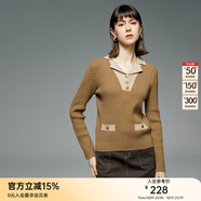 顏域復(fù)古翻領(lǐng)針織衫女2024新款冬季氣質(zhì)美拉德短上衣長(zhǎng)袖慵懶毛衣 咖色 S/36