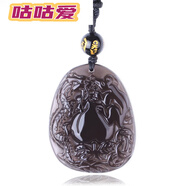 咕咕愛(ài)本命年龍鼠獻桃十二生肖屬送婆黑曜石吊墜男女實(shí)用情人節 (手編繩款)龍鼠獻桃