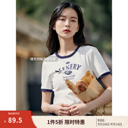 茵曼（INMAN）潮趣印花女裝圓領(lǐng)短袖T恤修身顯瘦套頭短款2025夏季新款上衣 月牙白 -18525987 M