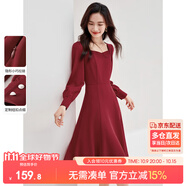 尚都比拉高級感連衣裙女春秋氣質(zhì)方領(lǐng)中長款內(nèi)搭打底赫本風裙子