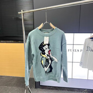 潮牌2025情侶新款百搭白雪公主毛衣休閑刺繡針織潮流圓領男女輕奢 綠色 L  85-105
