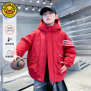 G.DUCKKIDS男童冬季黑色工裝沖鋒衣服2025年新款兒童冬裝中大童加厚外套 紅色 120 cm