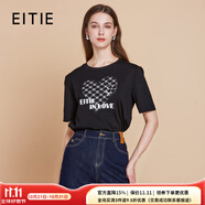 愛特愛（EITIE）簡約logo印花短袖T恤女2025秋季新款寬松顯瘦圓領(lǐng)上衣7702404 極簡黑20 S (155)