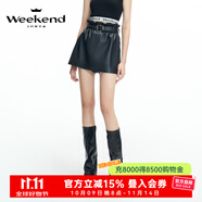 卓雅周末（JORYA weekend）2024秋季新款高腰復(fù)古荷葉邊口袋A字PU皮短裙褲Q24103 黑色 S