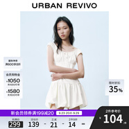 UR2025春季新款女裝撞色蕾絲飄帶U領無袖修身連衣裙UYY750014 米黃 (偏短) M