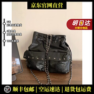 MOSPOKE輕奢品牌真皮包包女包韓國(guó)鉚釘包辣妹大容量機(jī)車(chē)包搖滾甜酷風(fēng)雙肩 雙肩黑色 41*15*34cm