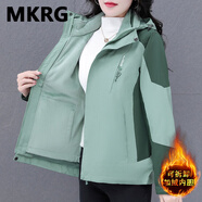 MKRG輕奢高端品牌戶(hù)外沖鋒衣外套女秋冬加絨寬松三合一休閑夾克上衣 1818抹茶綠色 （加絨三合一） XL 100-115斤
