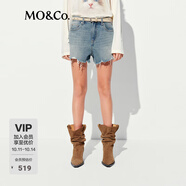 MO&Co.牛仔短褲夏做舊風(fēng)手工磨破潑墨精裁中低腰MBE2SOTT05 牛仔藍(lán)色 XS /XS