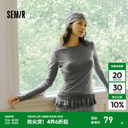 森馬（Semir）長袖T恤女純色木耳邊氣質(zhì)緊身冬2025新款荷葉邊上衣簡約甜美 灰色調(diào)00322 M