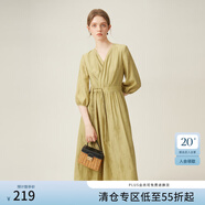 范思藍恩新中式輕國風連衣裙女夏季七分袖V領(lǐng)氣質(zhì)長裙子24FS12031 森林綠 L