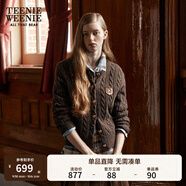 Teenie Weenie小熊女裝毛衣秋舒適學(xué)院風(fēng)綿羊毛絞花針織開衫軟外套 棕色 L