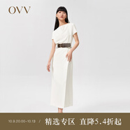 OVV【愛(ài)情而已同款】OVV2022春夏新款女裝緞面堆堆領(lǐng)短袖連衣裙 米白15 M