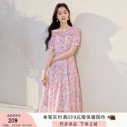 香影小清新碎花雪紡連衣裙女2025夏裝新款氣質(zhì)泡泡袖綠色印花裙子 粉紫 XL 170/92A/125-140斤
