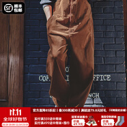 馬登工裝 美式燈芯絨背帶褲阿美咔嘰寬松直筒吊帶連體褲男秋季 咖色 2XL