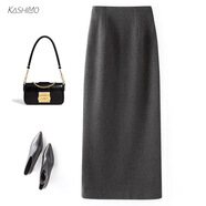 卡詩(shī)茉/羊毛半身裙女2025秋冬新款高腰百搭直筒裙長(cháng)款顯瘦a字裙 高級灰 秋冬款 XS