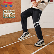 李寧（LI-NING）童裝兒童褲子男女大童秋款青少年簡(jiǎn)約舒適柔軟休閑兒童運動(dòng)褲子 黑色69-2 170