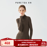 茶·愫【明星同款】puretea茶愫高領(lǐng)針織衫女堆堆袖打底毛衣秋季新款 深咖（中領(lǐng)） L