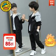 G.DUCKKIDS男童運動套裝春秋裝兒童衣服帥氣休閑連帽外套長褲兩件套2024新款 LAKU款加厚黑色 加絨 120 建議身高105-115cm左右