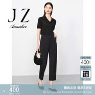 玖姿·安娜蔻簡約休閑風(fēng)松緊腰輕薄垂順哈倫褲休閑褲女夏款 素黑-第二批KWFX11111 2XL