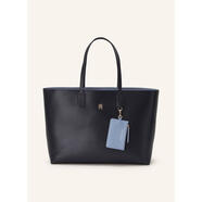 湯米希爾費格（Tommy Hilfiger）女士托特包按扣閉合內部分隔拉鏈內袋加固底部黑色仿皮材質(zhì) Dark Blue ONE SIZE