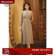 固執(zhí)（OBSTINATE）【特價】復(fù)古連衣裙女裝秋冬新款格子娃娃領(lǐng)收腰顯瘦中長款A(yù)字裙 蔥綠 XL