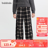 巴拉巴拉balaOne童裝女童加絨直筒兒童褲子2025冬裝復(fù)古格紋209425108003