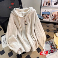 AEMAPE小熊毛衣開(kāi)衫女外套2025春新款女裝衣服寬松溫柔秋冬季針織上衣 米杏色H款 均碼 (80-140斤拍)