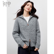 初申秋冬針織開(kāi)衫女經(jīng)典拉鏈保暖純色含羊毛厚款針織毛衣外套S54Z106