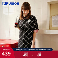 FILA FUSION 斐樂潮牌女子針織連衣裙夏新款寬松潮流運動裙子 深黑-BK（寬松版） M 165/84A
