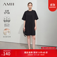 AMII女裝2025春季新款優(yōu)雅小黑裙字母印花套頭中長空氣層連衣 黑色 L