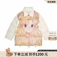 LALABOBO加厚保暖羽絨服女可愛歐若拉印花蝴蝶結(jié)寬松百搭休閑外套 時尚潮 米色（歐若拉） L