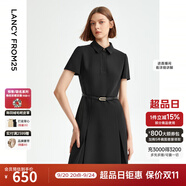朗姿【尖貨補(bǔ)單】黑白色顯瘦輕禮服襯衫連衣裙女夏新款復(fù)古小黑裙裙子 黑色2 M 160/80A