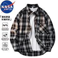 NASA MARVEL長(cháng)袖襯衫男秋冬戶(hù)外美式潮流格子休閑寬松透氣情侶裝 黑色 L