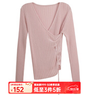 Olrain歐芮兒v領(lǐng)長(cháng)袖針織衫女初秋新款修身交叉系帶套頭衫 粉色 S