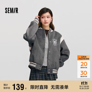 森馬（Semir）外套女刺繡拼接撞色寬松夾克2024冬季仿毛呢棒球服109724108004