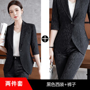 GABALMANIA感修身上衣女2025春夏中袖西服套裝棕色小西裝外套 黑色西裝+褲子 S