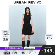 UR2025春季新款女摩登氣質(zhì)褶皺收腰顯瘦無袖連衣裙UYY750030 黑色 S