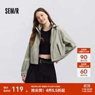 森馬外套女短款寬松小個(gè)子鹽系春季ins潮流可拆卸連帽夾克戶外風(fēng) 灰綠色調(diào)00324 L