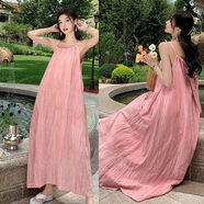 夏季馬爾代夫巴厘島海邊度假顯瘦氣質(zhì)粉紅色碎花超仙女長(cháng)裙連衣裙 粉紅色9511 S S