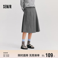 森馬（Semir）森馬半身裙女仿毛呢裙子24冬新款A(yù)字百褶裙遮胯顯瘦109724120001