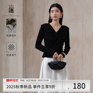 阿依蓮t恤衫女2025年秋季新款高級感洋氣女裝氣質(zhì)時尚收腰顯瘦小衫上衣 隕石黑 S