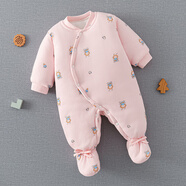 寶寶棉服冬季嬰兒包腳連體衣加棉加厚冬季款外出棉服新生純棉連腳 夾棉加厚(S410)連體-粉 73cm