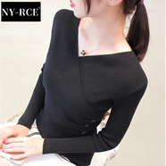 NY-RCE春秋裝打底針織衫女新款交叉上衣v領(lǐng)洋氣半袖毛衣百搭 【長(cháng)袖】黑色 L