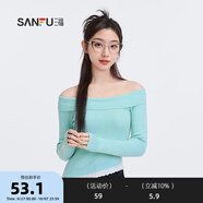 三福毛衣2025秋季蕾絲斜下擺一字肩優(yōu)雅上衣女裝496694 薄荷綠 L