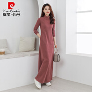皮爾卡丹（pierre cardin）歐洲站2025秋冬季新款加絨加厚打底長(cháng)裙內搭半高領(lǐng)針織長(cháng)款連衣裙 豆沙紅 超長(cháng)款140CM長(cháng) S 半高領(lǐng)新款加絨