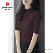 皮爾卡丹（pierre cardin）品牌高檔輕奢夏季綠色半高領(lǐng)五分袖針織打底衫上衣女修身中袖正肩 品牌高端新品-深棕色【中袖】 【面料升級】 S 【建議80-100斤】